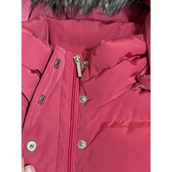 Talbots Size Large Pink Puffer Vest Fur Hood Duck Down Fill Winter Skiing Women - Picture 6 of 11
